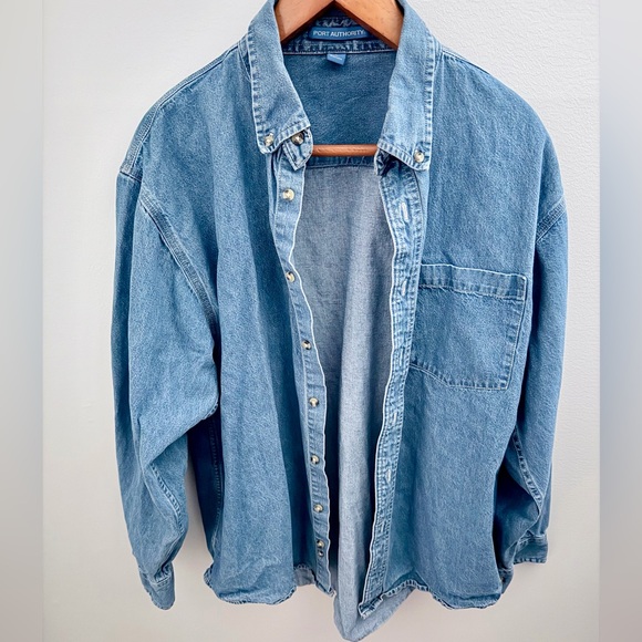 Port Authority Tops - Port Authority Women’s Denim Shirt Size Large 90s Coastal Cotton Layering Top
